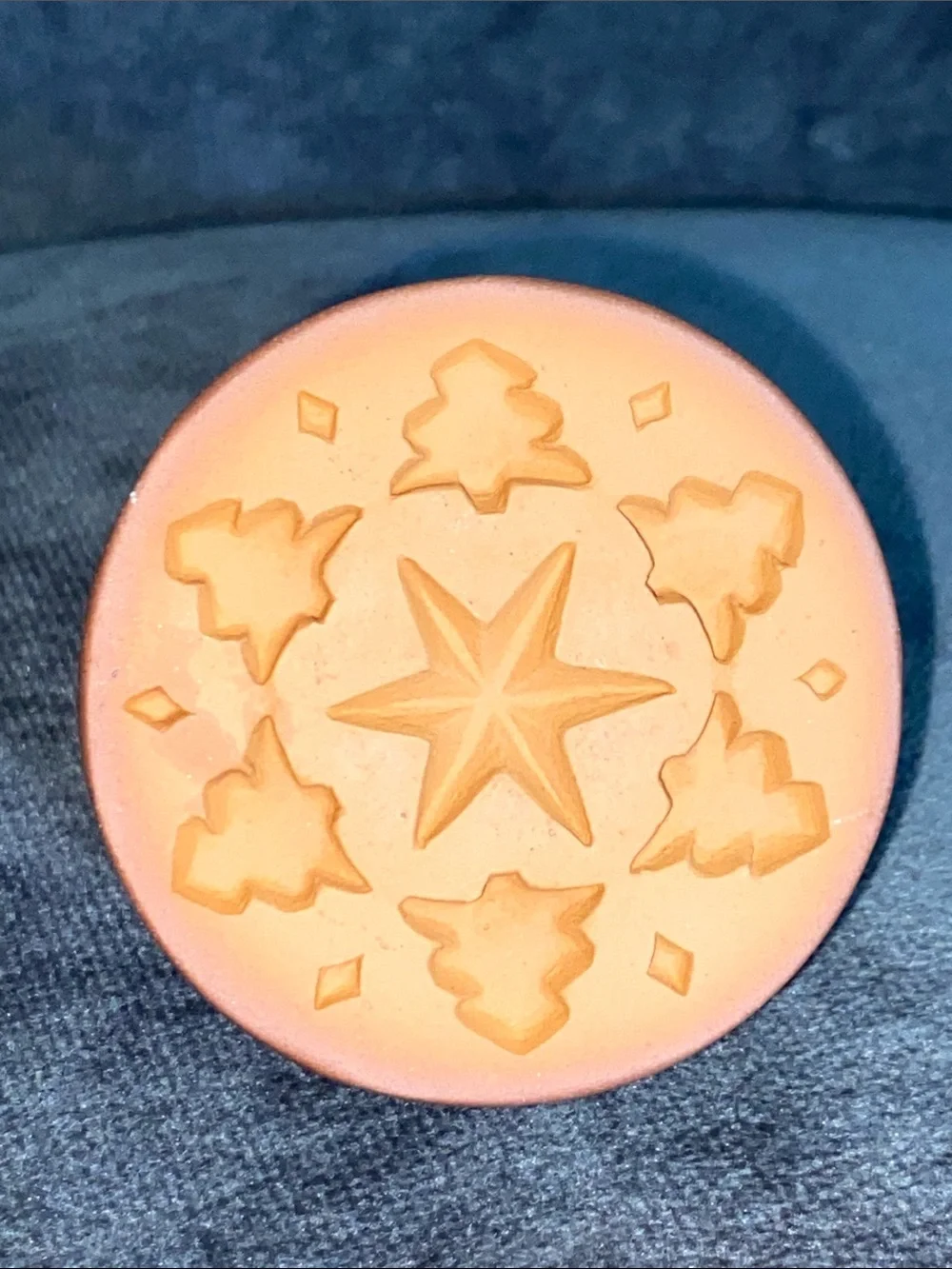 Vintage Rycraft Cookie Stamp Christmas Star Pine Trees Terra Cotta Green Glaze